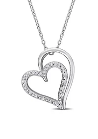 1/10 ct. t.w. Diamond Tilted Heart Pendant with Chain in Sterling Silver