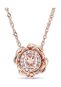 1/3 ct. t.w. Morganite and 1/10 ct. t.w. Diamond Halo Flower Pendant with Chain in 10k Rose Gold
