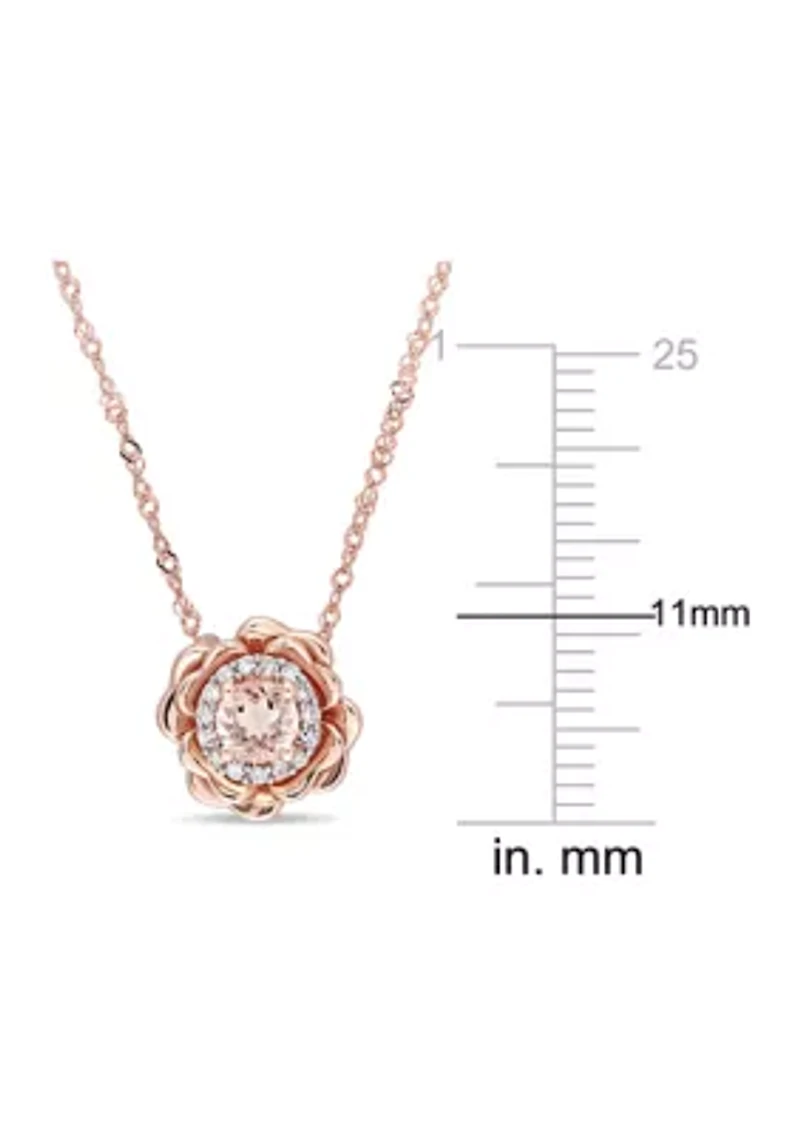 1/3 ct. t.w. Morganite and 1/10 ct. t.w. Diamond Halo Flower Pendant with Chain in 10k Rose Gold