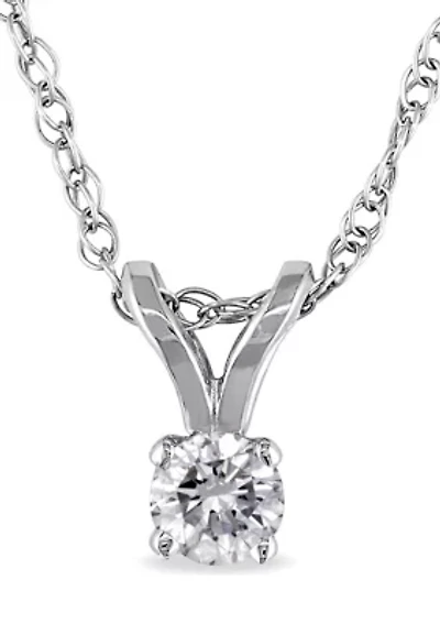 1/10 ct. t.w. Diamond Solitaire Pendant with Chain in 14k White Gold