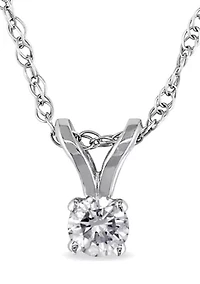 1/10 ct. t.w. Diamond Solitaire Pendant with Chain in 14k White Gold