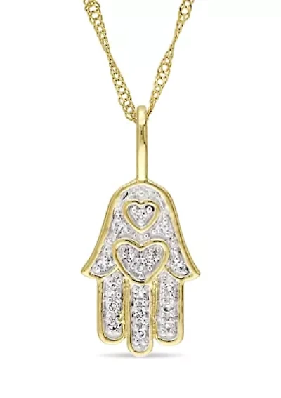 Diamond Accent Hamsa Pendant With Chain in 14k Yellow Gold
