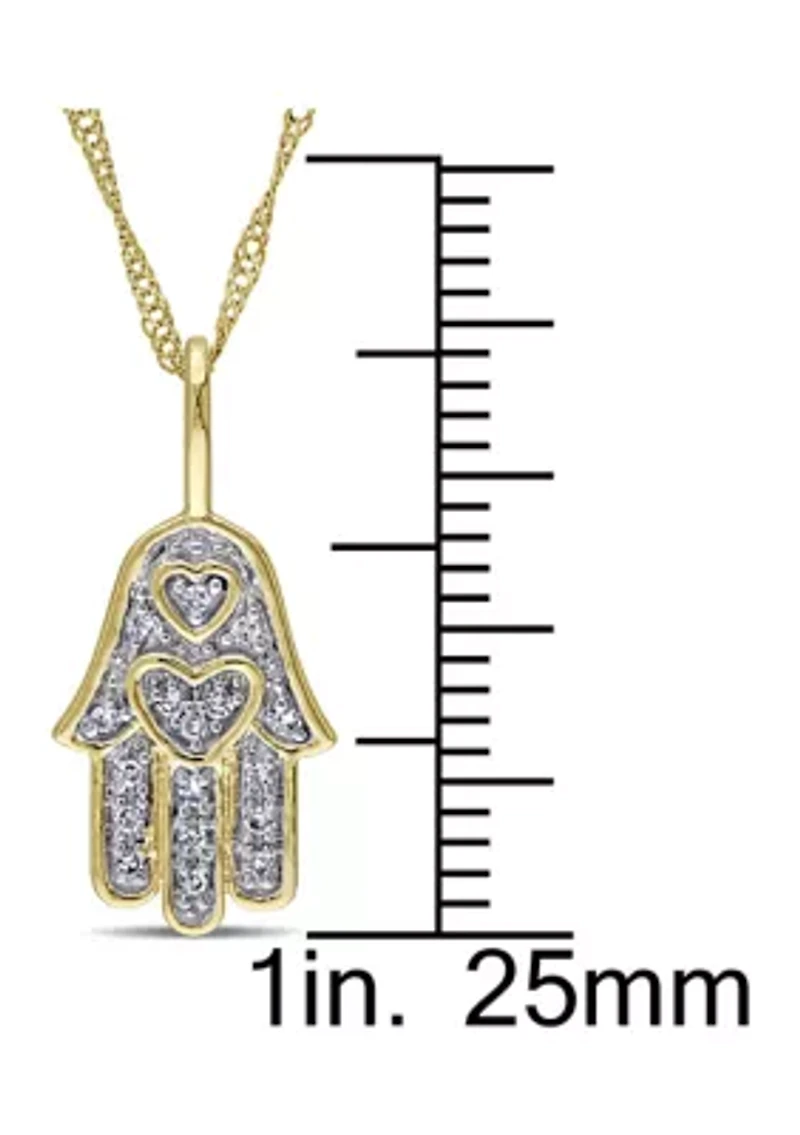 Diamond Accent Hamsa Pendant With Chain in 14k Yellow Gold