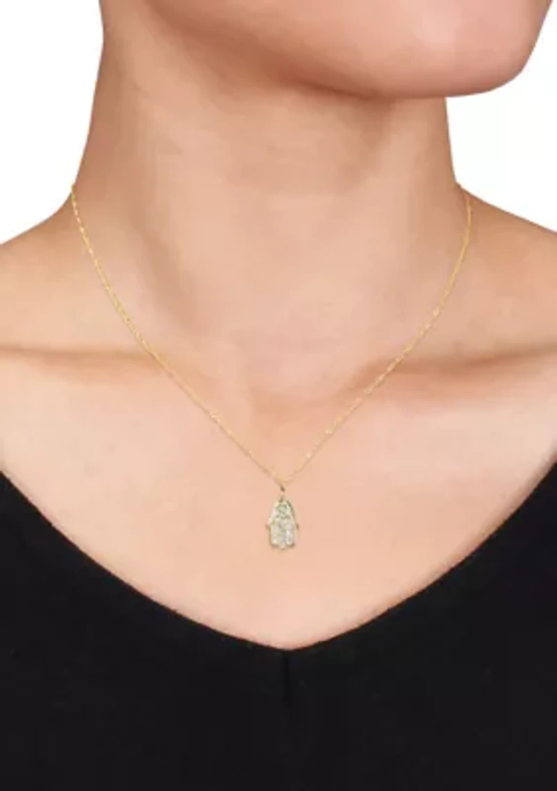 Diamond Accent Hamsa Pendant With Chain in 14k Yellow Gold