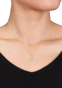 Diamond Accent Hamsa Pendant With Chain in 14k Yellow Gold