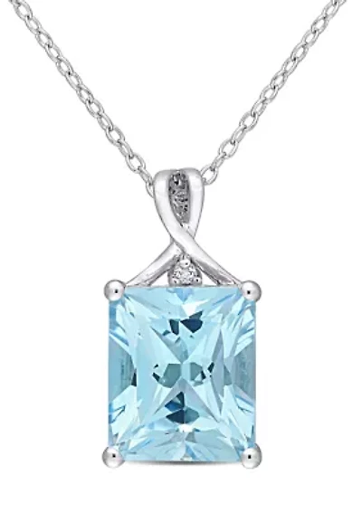 Blue Topaz and White Topaz Pendant with Chain in Sterling Silver