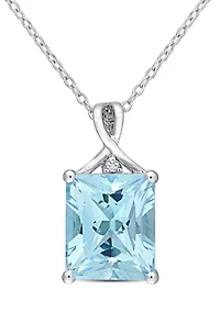 Blue Topaz and White Topaz Pendant with Chain in Sterling Silver