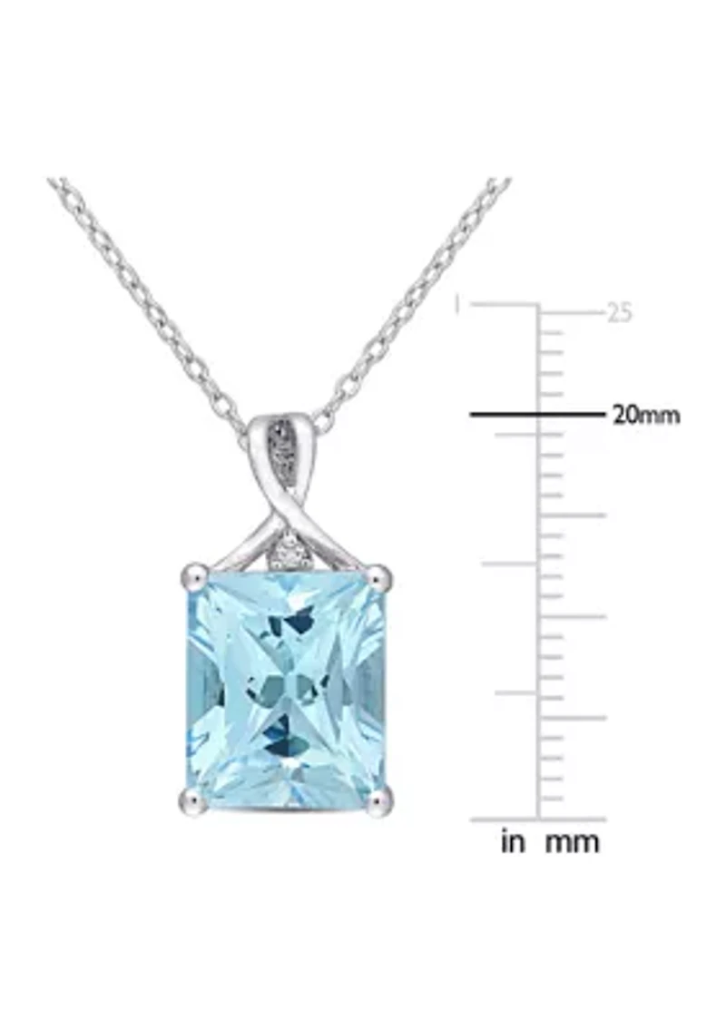 Blue Topaz and White Topaz Pendant with Chain in Sterling Silver