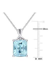 Blue Topaz and White Topaz Pendant with Chain in Sterling Silver
