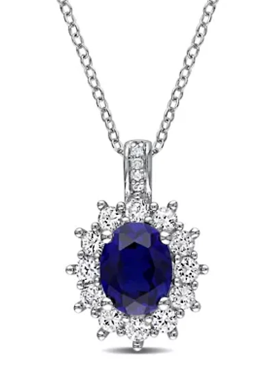 4 ct. t.w. Created Blue and White Sapphire Diamond Accent Oval Necklace in Sterling Silver