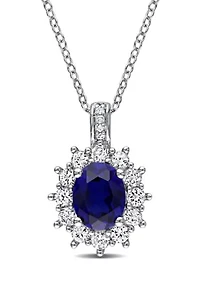 4 ct. t.w. Created Blue and White Sapphire Diamond Accent Oval Necklace in Sterling Silver