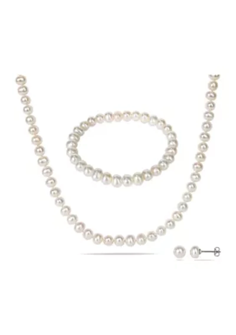 3-Piece Freshwater Cultured Pearl Bracelet, Necklace, and Earring Set