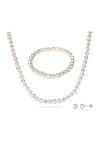 3-Piece Freshwater Cultured Pearl Bracelet, Necklace, and Earring Set