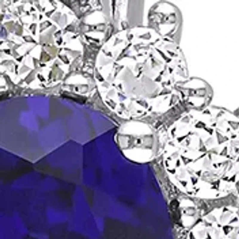 2-Piece Created Blue and White Sapphire and Diamond Halo Necklace and Earrings in Sterling Silver