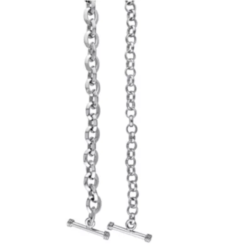 Circle Link Heart Charm Necklace and Bracelet 2-Piece Set in Sterling Silver