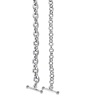 Circle Link Heart Charm Necklace and Bracelet 2-Piece Set in Sterling Silver