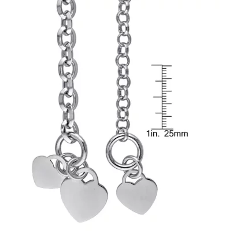 Circle Link Heart Charm Necklace and Bracelet 2-Piece Set in Sterling Silver