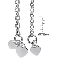 Circle Link Heart Charm Necklace and Bracelet 2-Piece Set in Sterling Silver