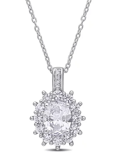 Lab Created Color Gemstone & Diamond Pendant with Chain Sterling Silver