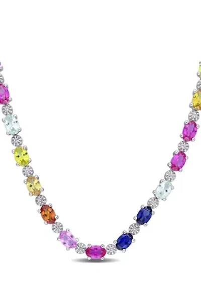 24.5 ct. t.w. Multi-Color Created Sapphire Tennis Necklace in Sterling Silver