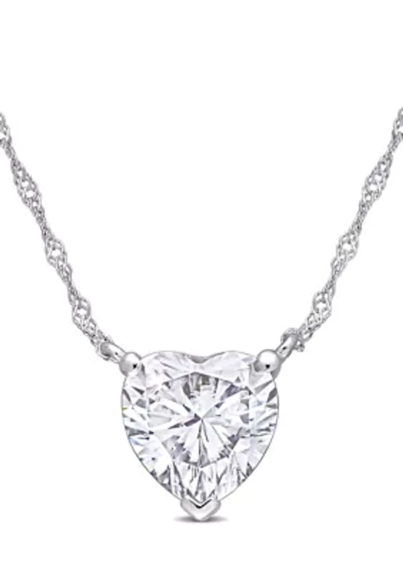 2 ct. t.w. Created Moissanite Heart Solitaire Pendant with Chain in 10K White Gold