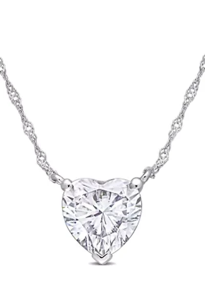 2 ct. t.w. Created Moissanite Heart Solitaire Pendant with Chain in 10K White Gold