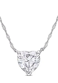 2 ct. t.w. Created Moissanite Heart Solitaire Pendant with Chain in 10K White Gold