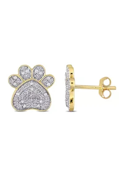 1/5 CT TW Diamond Dog Paw Stud Earrings in 10k Yellow Gold