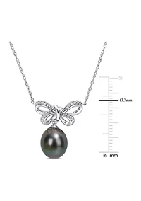 9 Millimeter Tahitian Cultured Pearl and 1/10 ct. t.w. Diamond-Accent Bow Necklace in 10K White Gold