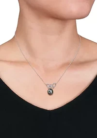 9 Millimeter Tahitian Cultured Pearl and 1/10 ct. t.w. Diamond-Accent Bow Necklace in 10K White Gold