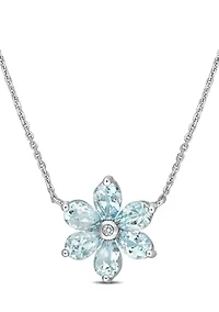2.37 ct. t.w. Aquamarine and 1/10 ct. t.w. Diamond Accent Floral Necklace in 14k White Gold