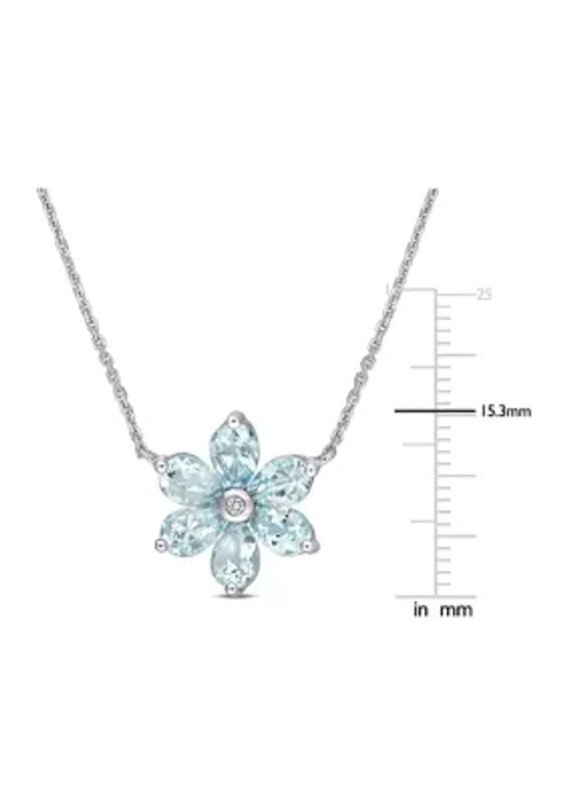 2.37 ct. t.w. Aquamarine and 1/10 ct. t.w. Diamond Accent Floral Necklace in 14k White Gold