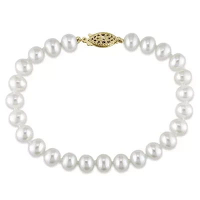 6-7MM Freshwater Cultured Pearl Bracelet with 14K Yellow Gold Clasp