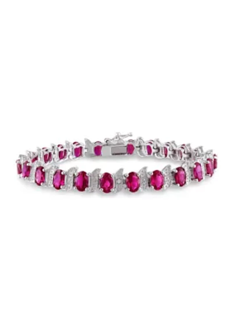 Lab Created 18 ct. t.g.w. Created Ruby and Diamond S-Link Bracelet in Sterling Silver