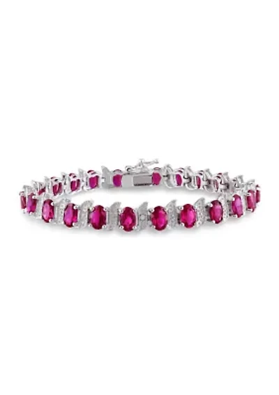 Lab Created 18 ct. t.g.w. Created Ruby and Diamond S-Link Bracelet in Sterling Silver