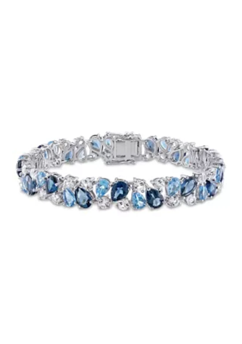 Lab Created 33.30 ct. t.g.w. London and Swiss Blue Topaz and Created White Sapphire Teardrop Bracelet in Sterling Silver