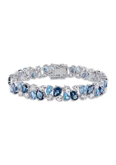 Lab Created 33.30 ct. t.g.w. London and Swiss Blue Topaz and Created White Sapphire Teardrop Bracelet in Sterling Silver
