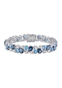 Lab Created 33.30 ct. t.g.w. London and Swiss Blue Topaz and Created White Sapphire Teardrop Bracelet in Sterling Silver