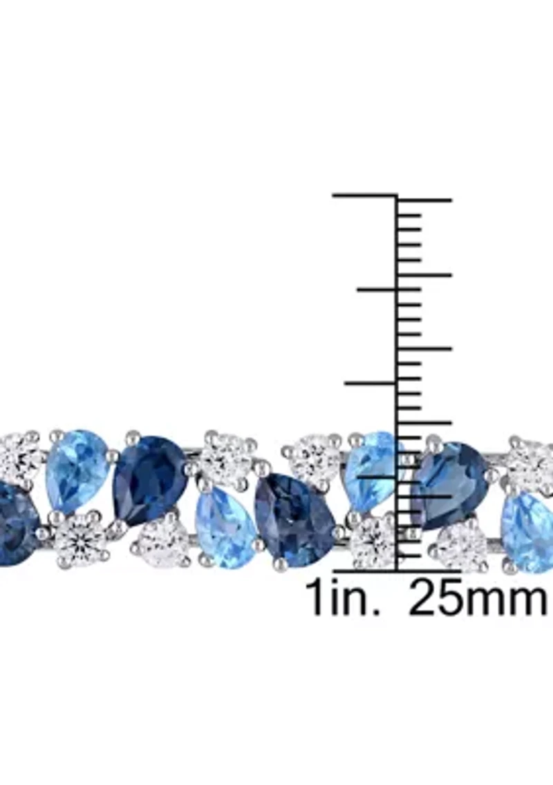 Lab Created 33.30 ct. t.g.w. London and Swiss Blue Topaz and Created White Sapphire Teardrop Bracelet in Sterling Silver