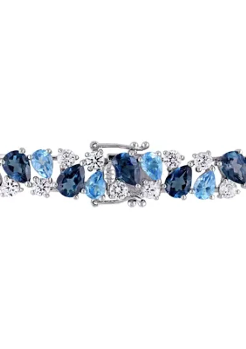 Lab Created 33.30 ct. t.g.w. London and Swiss Blue Topaz and Created White Sapphire Teardrop Bracelet in Sterling Silver