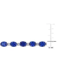 Lab Created 32 CT TGW Oval Created Blue and White Sapphire Bracelet in Sterling Silver