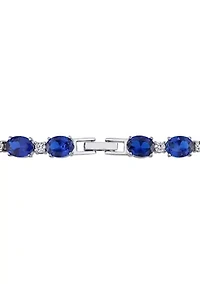 Lab Created 32 CT TGW Oval Created Blue and White Sapphire Bracelet in Sterling Silver