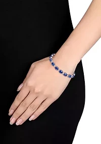 Lab Created 32 CT TGW Oval Created Blue and White Sapphire Bracelet in Sterling Silver