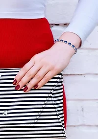 Lab Created 32 CT TGW Oval Created Blue and White Sapphire Bracelet in Sterling Silver