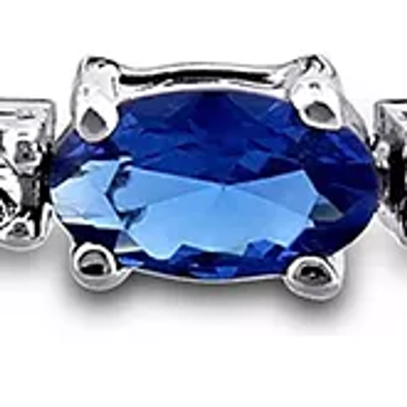 Lab Created 6.72 ct. t.g.w. Created Blue and White Sapphire Station Bracelet in Sterling Silver
