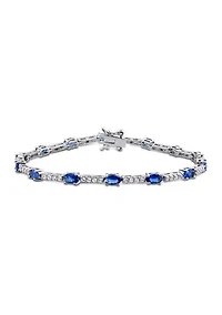 Lab Created 6.72 ct. t.g.w. Created Blue and White Sapphire Station Bracelet in Sterling Silver