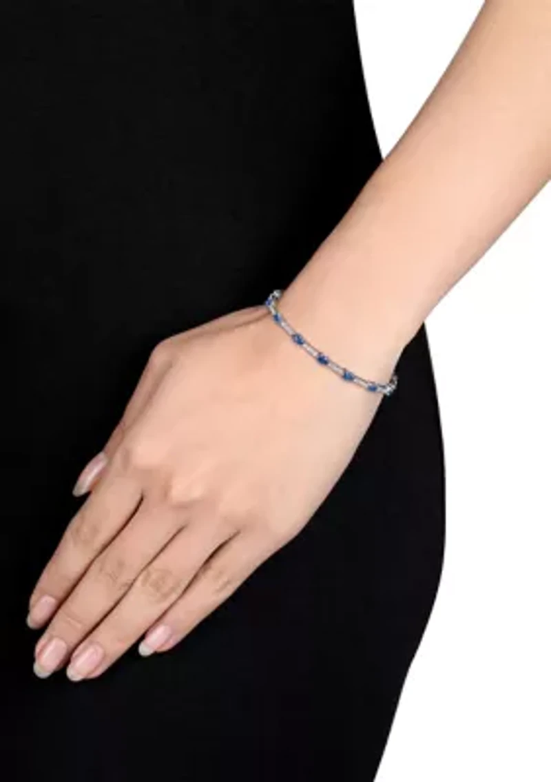 Lab Created 6.72 ct. t.g.w. Created Blue and White Sapphire Station Bracelet in Sterling Silver