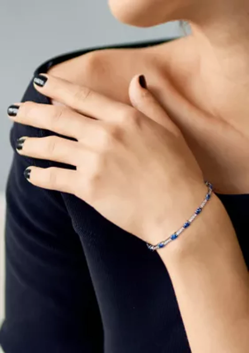 Lab Created 6.72 ct. t.g.w. Created Blue and White Sapphire Station Bracelet in Sterling Silver