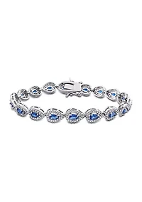 Lab Created 9.50 ct. t.g.w. Created Blue and White Sapphire Teardrop Halo Tennis Bracelet in Plated Sterling Silver