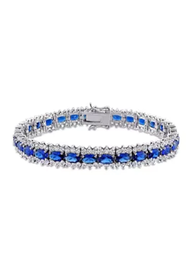 Lab Created 28.53 ct. t.g.w. Created Blue and White Sapphire Tennis Bracelet in Sterling Silver